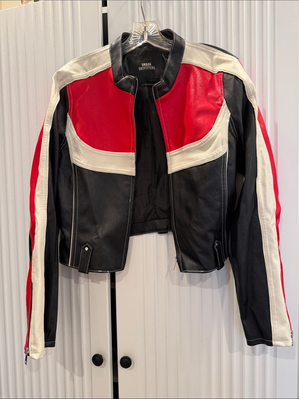 Urban Outfitters Black, Red & White Leather Moto Jacket